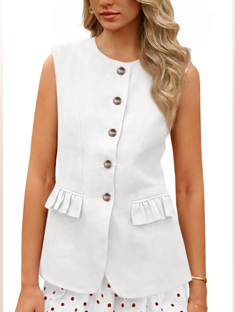 CICY BELL Women's White Button-Down Peplum Blazer Vest – Size S (NWT)